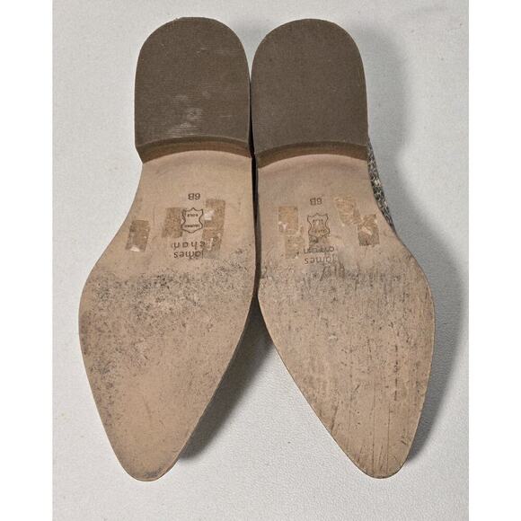 James Chan Gracie Embossed Snakeskin Lace-up Flats Metallic Pointed Toe 6 B - Picture 7 of 8